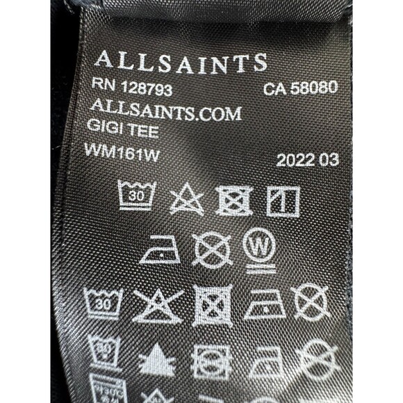 AllSaints Gigi Tee Womens Size 10 Black Washed Cotton Drawstring V Neck Top - Picture 10 of 13